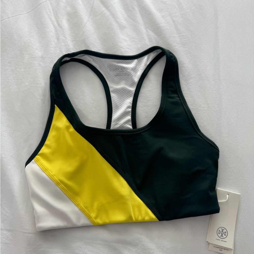 Tory Sport Dark Green and Yellow Sports Bra